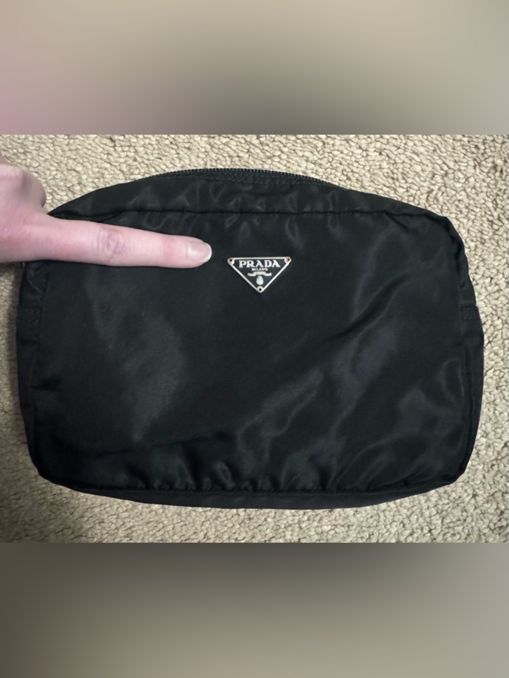 Prada AUTHENTIC Vintage Tessuto Nylon Black Logo Triangle Pouch Case Makeup Bag - Picture 6 of 16